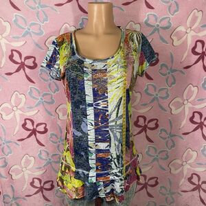 Y2k Mcbling Cristina V Multicolor Embellished Floral Top Size Large